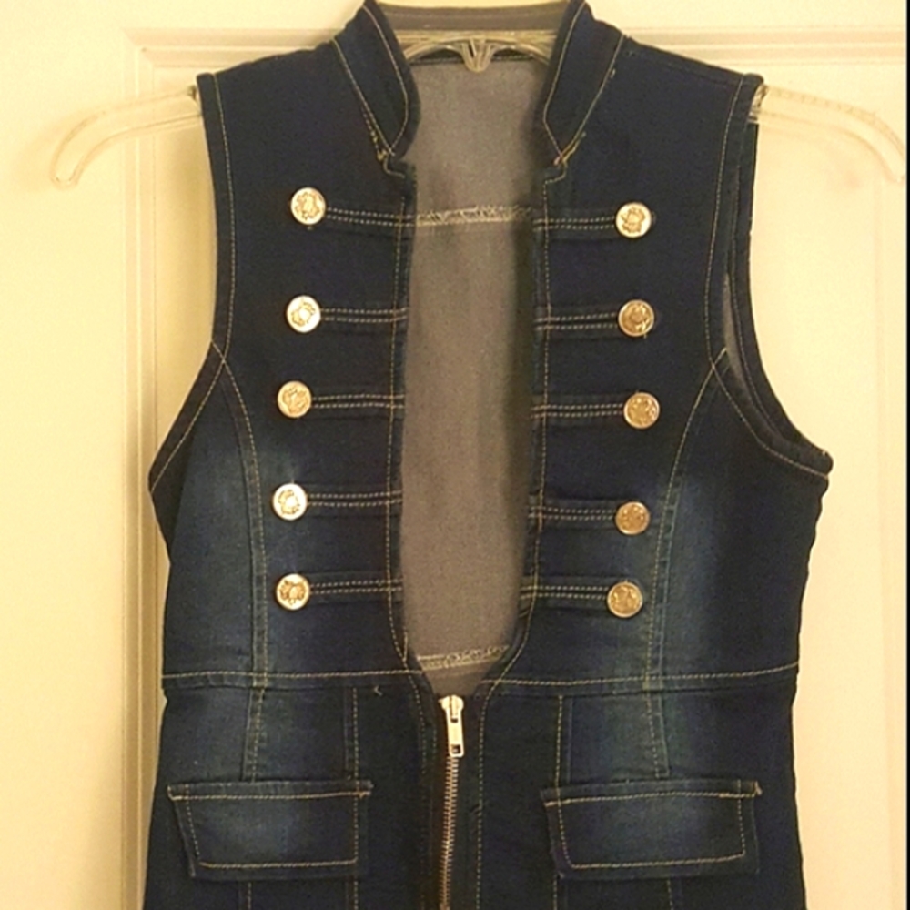 Marching band inspired jean vest. Super cute and waist cinching!
